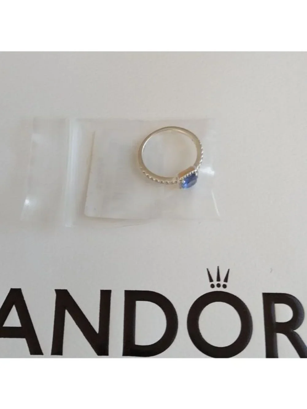 Pandora Blue Square Sparkle Halo Ring 198863c02 size 56